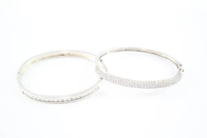 Sterling Silver Bangles Stone Set Sparkly Hinged x 2 (34g) - Picture 1 of 4