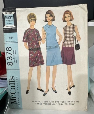 FREE SHIP! 8378 McCalls Teen Size 10-12 Sewing Pattern Misses 1960s - Image 1 of 2