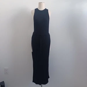 Dylanlex DLEX Wickel Midi Kleid Damen Small Schwarz Gerippt Stretch Sexy Hochgeschlossen - Bild 1 von 7