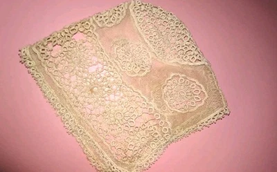 antique christening cap hand tatted beige - Image 1 of 4