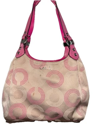 Coach F21920 Op Art Dotted Signature Beige Madison Maggie Purse Pink Leather - Image 1 of 4