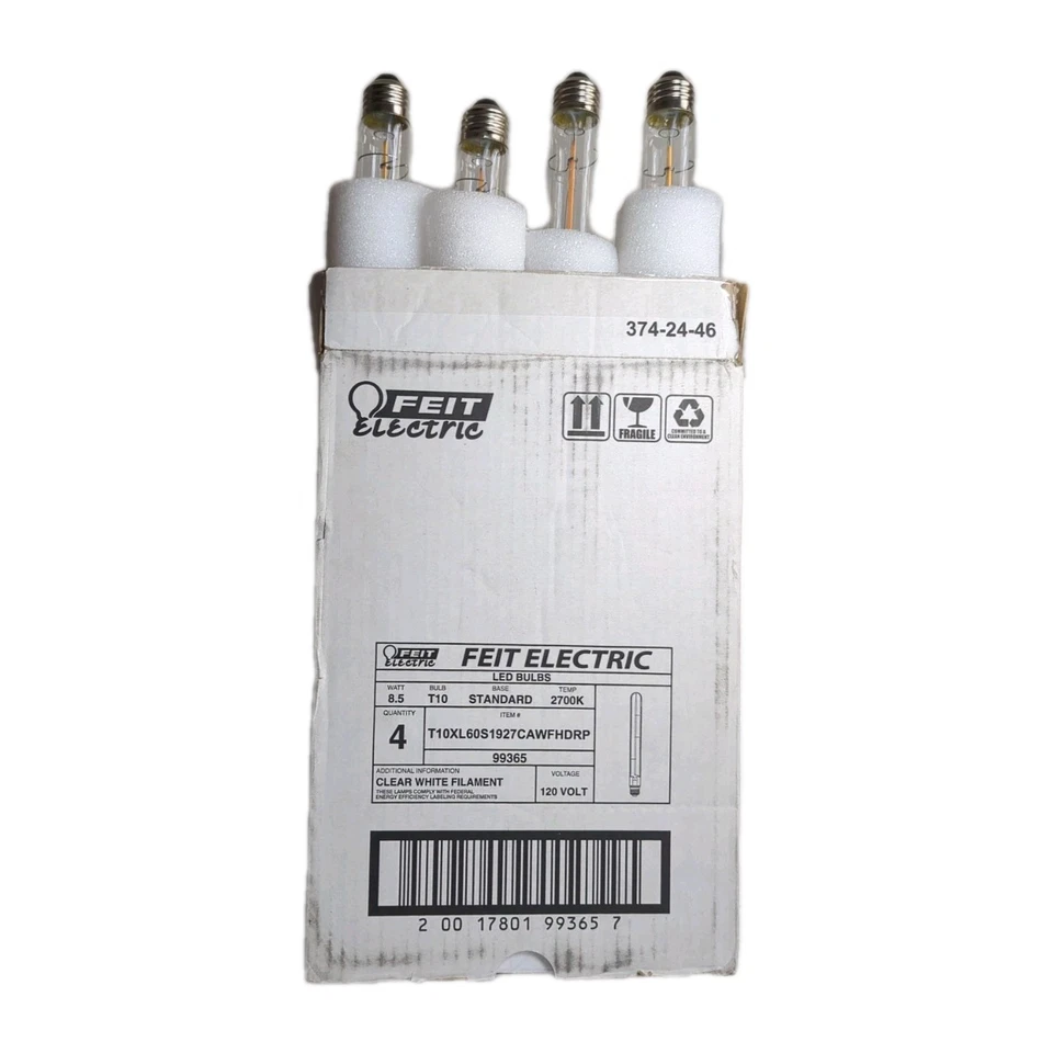 1PC 8.5W (60W Replacement) T10 E26 Dimmable Straight White Filament Clear Glass - Image 1 of 4