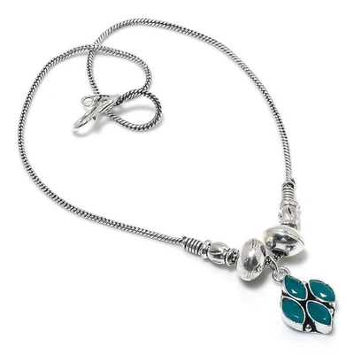 Emerald(Simulated) Gemstone Handmade Christmas Gift Jewelry Necklace 18" N477 - Image 1 of 3