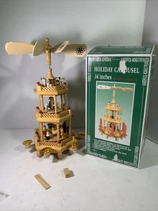 Vintage Weihnachten 3 Ebenen Holz Krippe Karussell Windmühle 14" fehlende Kerzen - Bild 1 von 16