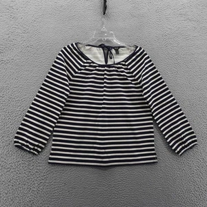 J Crew Nautical Striped Peasant Top XS Navy Blue White Womens Back Tie - Picture 1 of 12