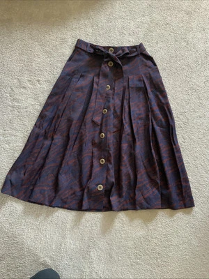 Boden Mujeres Falda Midi EE. UU. 4P Pequeña Azul Marrón Estampado Animal Plisada Preppy Nueva con Etiquetas Foto 1 de 4
