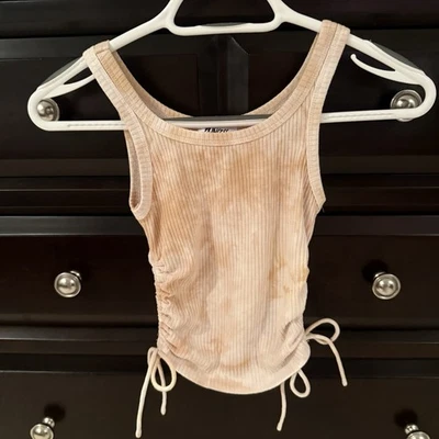 Princess Polly Ribbed Tie Dye Brown White Tank Side Ruched Ties Size 0 EUC - Image 1 of 4