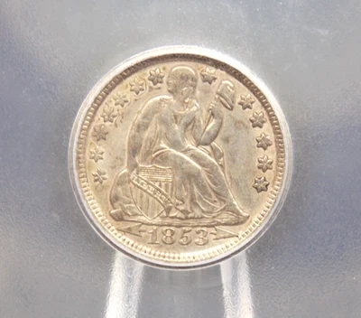 1853 "P" Seated Liberty Dime *ARROWS* 10c ICG AU50 Details #301 About Unc ECC&C - Image 1 of 4