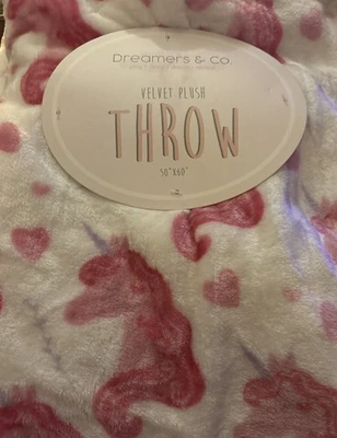 Dreamers & Co Unicorn Throw Ultra Peluche Pana Rosa Manta 50 X 60” NUEVA Foto 1 de 4