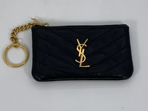 Yves Saint Laurent Black Quilted Leather Zip Coin Pouch Black & Gold - Picture 1 of 17