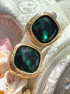 RARE Gloria Vanderbilt Estate Earrings Emerald City Wizard of Oz Gold ❤️blt10m4 - Picture 1 of 9