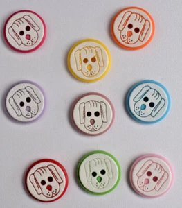Dog face button - 2 hole flat back novelty buttons - 14mm - baby children craft - Picture 1 of 20