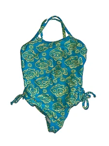 Princess girls one piece bathing suit size 4 fish print blue yellow - Picture 1 of 6
