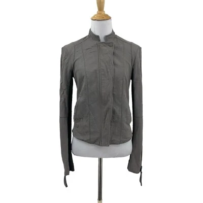 Free People Jacket Womens 2 Taupe Wool Blend Faux Suede Knit Side Panels Moto - Image 1 of 4