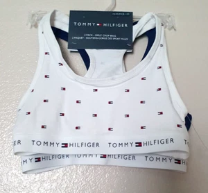 Tommy Hilfiger Girl's 2 Pack Fashion Crop Bras White Flag/Blue Size M (8-10) - Picture 1 of 6