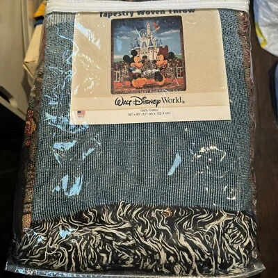 Walt Disney World Tapestry 2008 Woven Throw Blanket Mickey Minnie Castle 50 x 60 - Image 1 of 4