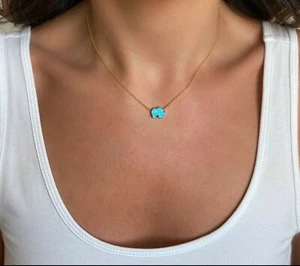 Opal Elephant Necklace, Blue or White Opal Necklace for Women Mom, Gold Silver - Picture 1 of 7