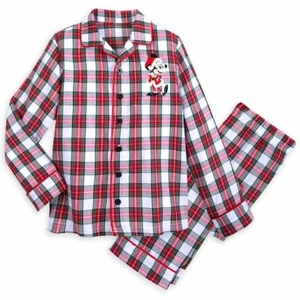 Disney Authentic Mickey Mouse Plaid Holiday Pajamas Set Boys Pj's Size 2 3 4 5/6 - Picture 1 of 2