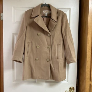 Vintage Talbots USA Women’s Sz 10 100% Wool Db Breasted Pea Coat Camel Tan Midi - Picture 1 of 20