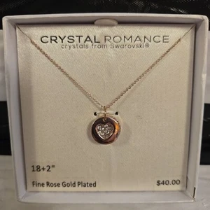 Crystal Romance Swarovski Fine Rose Gold Plated Necklace Heart Pendant Jewelry - Picture 1 of 5