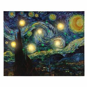 LED Lighted Starry Night Light Up Canvas Wall Art 12 x 16 Inches Timer Battery