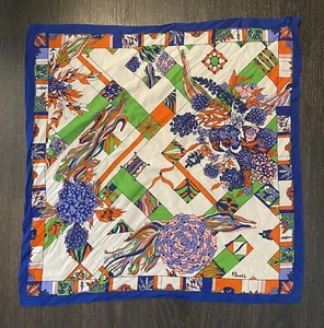 Vintage Paoli Scarf 70’s Blue, Orange, Pink, Purple Stylized Floral Print - Picture 1 of 8