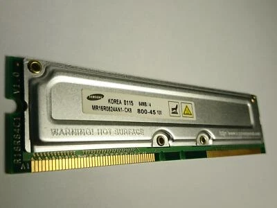 SAMSUNG 64MB / 4 - MR16R0824AN1-CK8 (800-45) RAM RDRAM RIMM MEMORY MODULE - Image 1 of 4