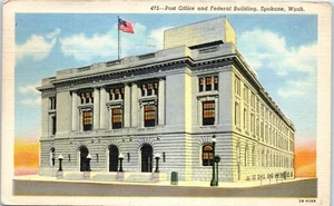 Post Office and Federal Building, Spokane, Washington Linen Postcard 1943 - Picture 1 of 2