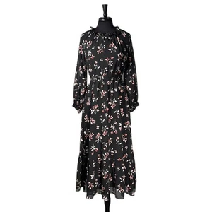 Madewell Women's Maxi Dress Black Floral Tiered Elastic Waist Long Sleeve Small - Picture 1 of 9