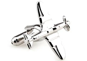 Flugzeug Manschettenknöpfe 1 Requisite Flugzeug silber Hochzeit schick Geschenkbox kostenloser Versand USA - Bild 1 von 3