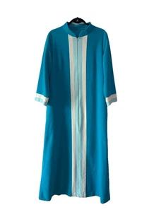 VTG 70’s Turquoise Velvet Retro Kaftan Muumuu Robe Dress Long Sleeves M/L - Picture 1 of 13