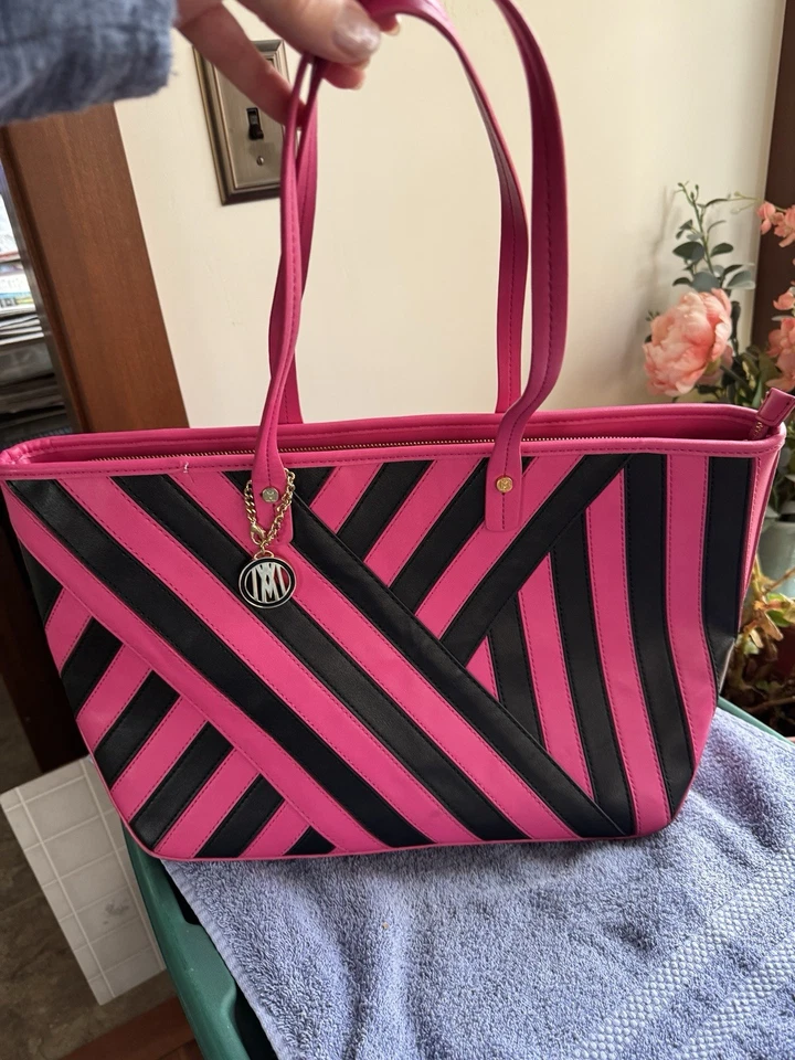 Antonio Melani Negro y Rosa Fucsia Grande PU Bolso de Mano Cartera Foto 1 de 4