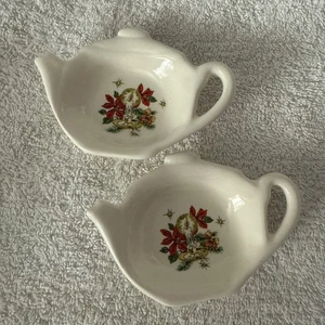 Soportes para bolsas de té de cerámica con motivo de vela navideña de 4x3 pulgadas forma de tetera - par - Imagen 1 de 9