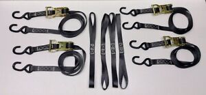 8pc Cam Lock Buckle 1"x12' Tie-Down Set, 4 Cam Lock Straps & 4 Soft Ties Black