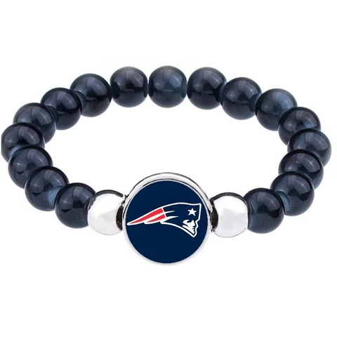 New England Patriots Women's Men's Black Beaded Chain Bracelet + GiftPkg D1-1 Cover