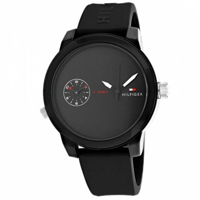 Tommy Hilfiger 44mm Case Stainless Steel Black, Silicone Band Wristwatch for Men - (1791326)