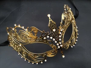 Venetian Style GOLD Filigree Masquerade Diamante Party Mask - Picture 1 of 2