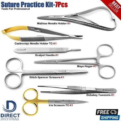 7Pcs Suture Practice Kit Medical Student Suture Training Scissors Needle Holder  - Image 1 of 4