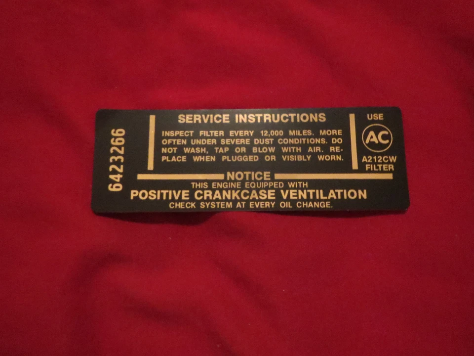 Chevrolet Camaro Corvette Chevelle Impala 396 1967 325 hp filtro de aire base calcomanía Foto 1 de 1