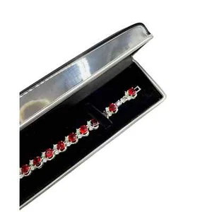 White Gold Finish Created Diamond Red Ruby Round cut Bracelet Gift Box Included - Picture 1 of 5