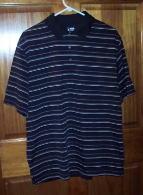 Polo de golf PGA Tour para hombre L/G grande a rayas negro gris blanco usado en excelente estado Foto 1 de 3