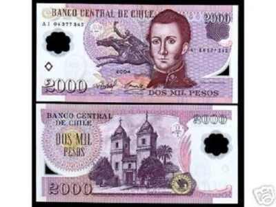 Chile 2000 PESOS P-160 2004 *A1* Prefix 1st POLYMER UNC HORSE BACK Chilean NOTE - Image 1 of 3