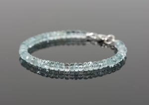 100% Natural Aquamarine Faceted Gemstone Beaded Bracelet 925 Silver Clasp 7.5''