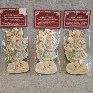 Shackman Die Cut Snow Children  Ornaments Double Sided 4 Different NOS Lot 3 Pks - Picture 1 of 6