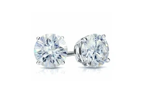 Round Solitaire Natural Diamond Earring 0.10ct SI Clarity F Color 14K White Gold - Picture 1 of 2