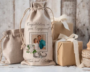 Personalised Hessian Drawstring Bottle Bag - Gift for Engaged Couple - Picture 1 of 2