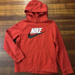 Boys Nike Hoodie Sweatshirt Red White Black Cotton Polyester Youth Small - Picture 1 of 3