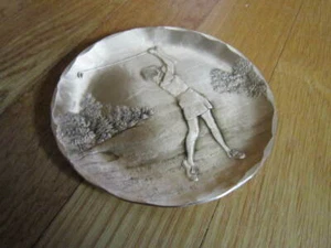 Golf Collectible Gift Decorative Woman Golfing Bronze Plate Hand Made Golfer - Picture 1 of 9