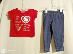12 Meses Hello Kitty Rojo Manga Corta Camisa y Carter Vaqueros Leggings - Imagen 1 de 4