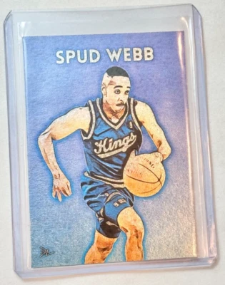 Tarjeta coleccionable Spud Webb platinada firmada por artista "Sacramento Kings" 1/1 Foto 1 de 2